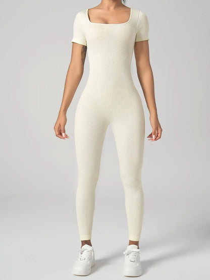 Mono de deporte para mujer de manga larga y ribeteado sólido con control de abdomen, marca THE LJM.
