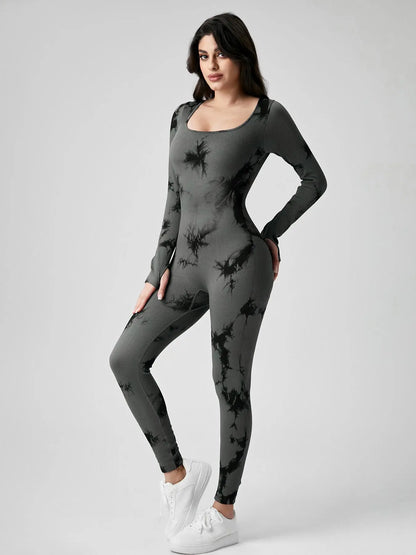 Mono de mujer de manga larga y ribete liso de THE LJM con control de abdomen para entrenamiento y uso casual, en color sólido.