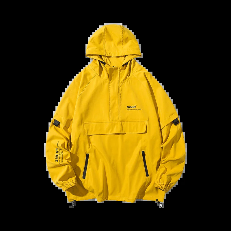 Anorak de flash THE LJM en color brillante, con capucha y detalles reflectantes, ideal para actividades al aire libre.