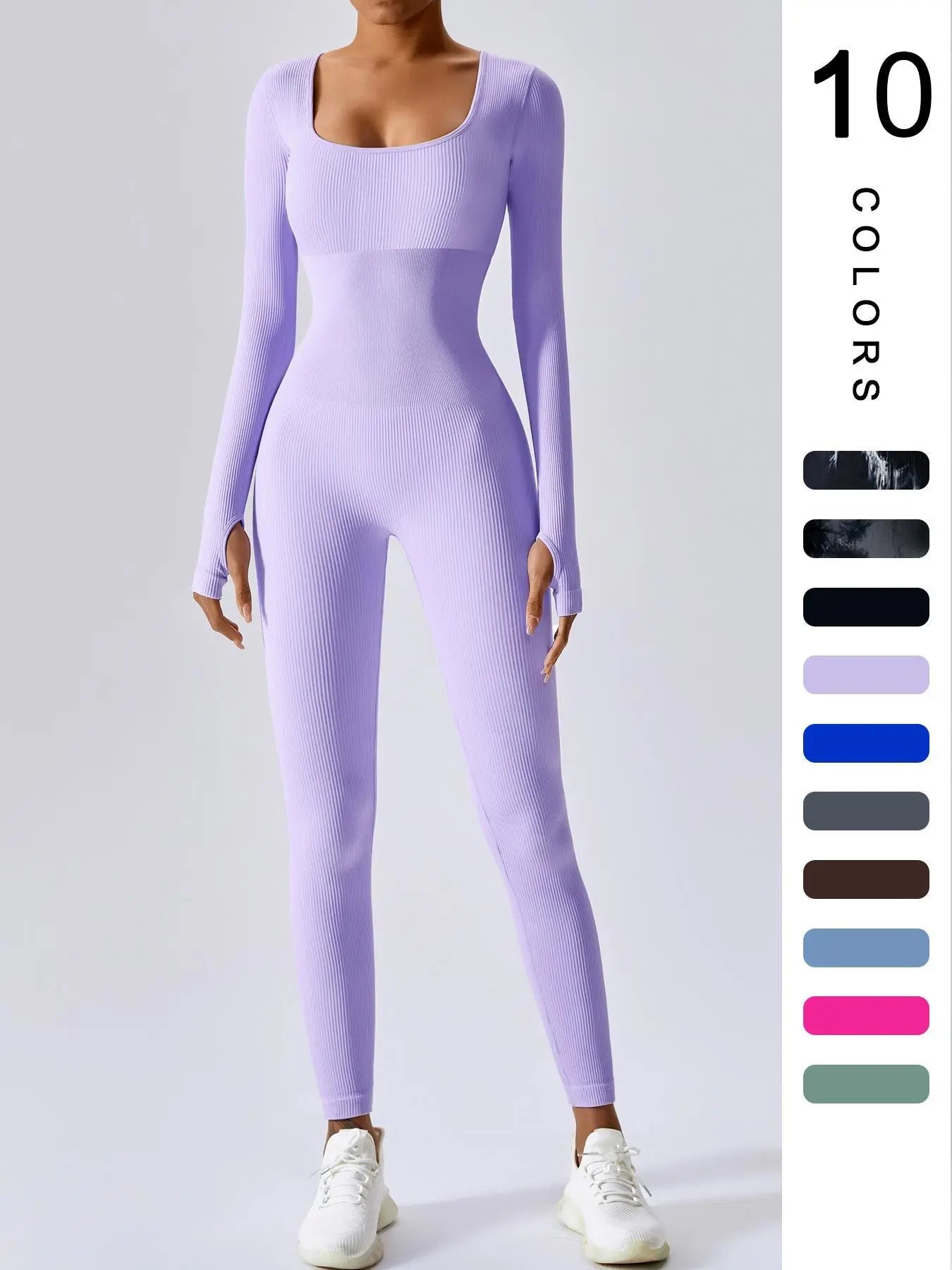 Mono deportivo de manga larga para mujer THE LJM en tejido ribbed sólido con control de abdomen, diseñado para ejercicio y comodidad.
