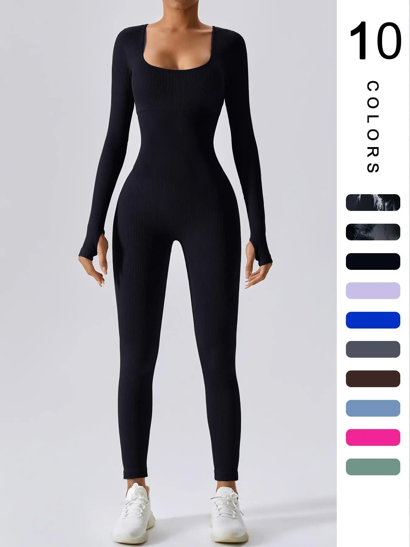 Mono de deporte de manga larga para mujer de punto acanalado, con control de abdomen, de la marca THE LJM.