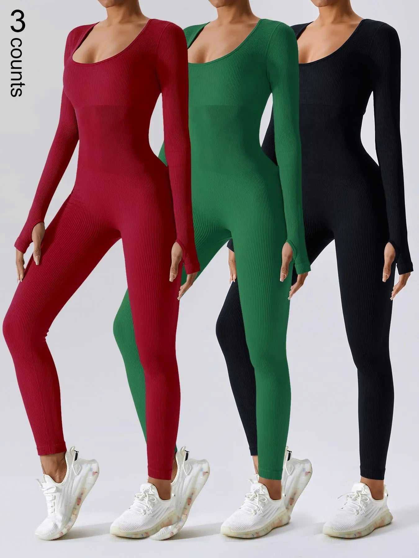 Mono deportivo de mujer THE LJM de manga larga y ribete liso, con control de abdomen y diseño ajustado para comodidad y estilo.