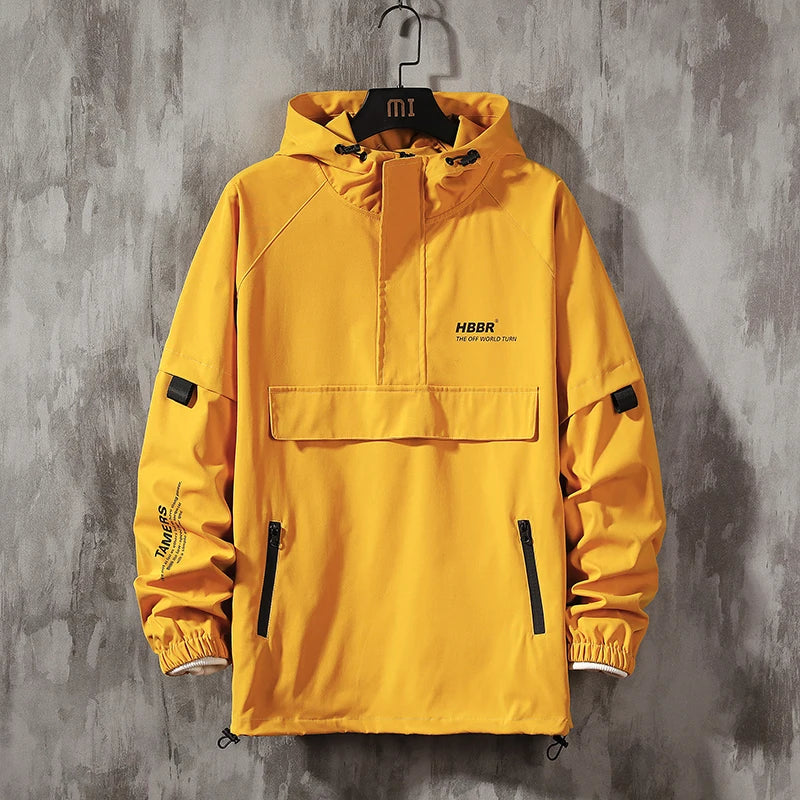 Chaqueta anorak Flash de THE LJM en color brillante, con capucha y bolsillos, diseñada para protección contra la lluvia
