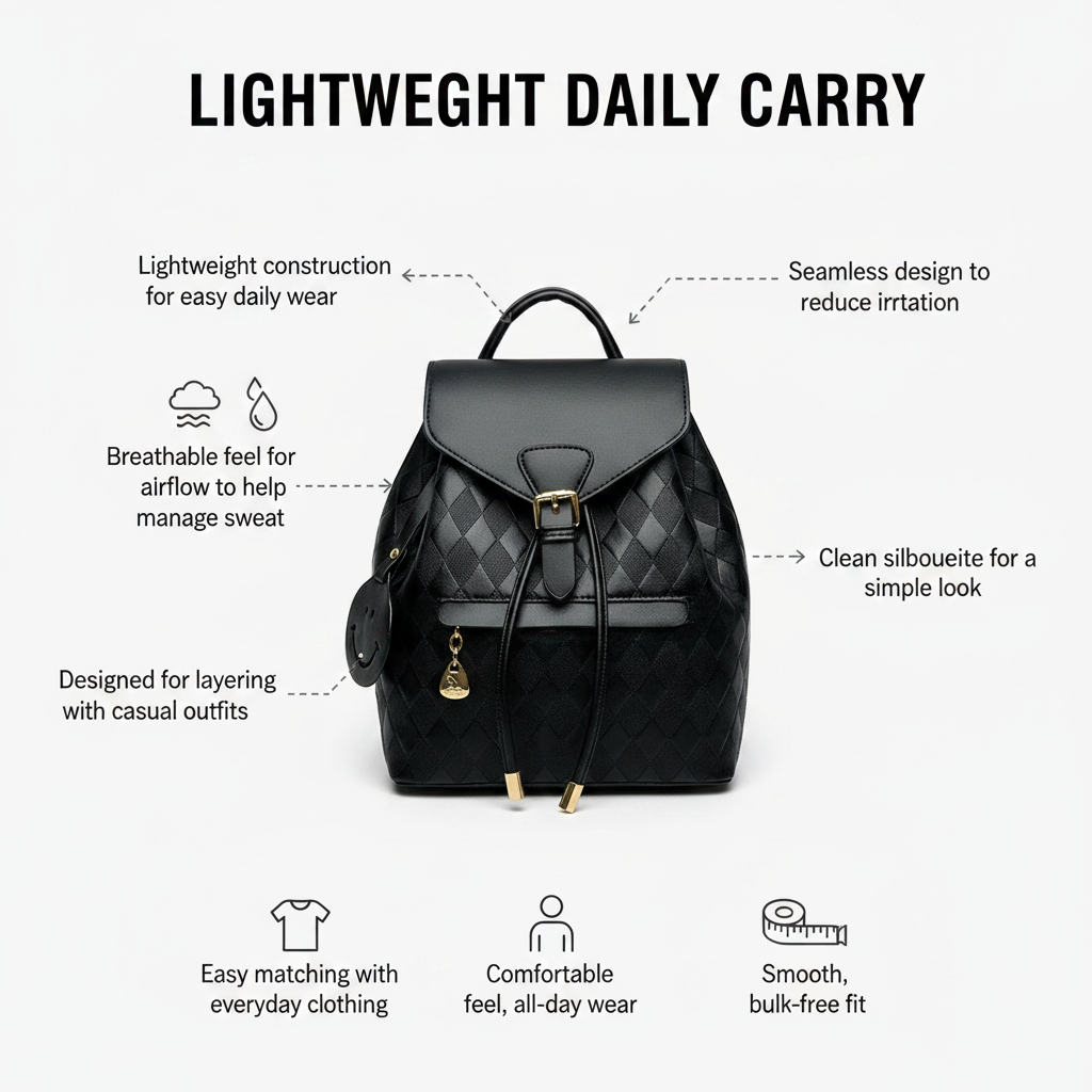 Mochila Luxe Elegance de THE LJM en cuero negro con detalles elegantes y correas ajustables, vista frontal.