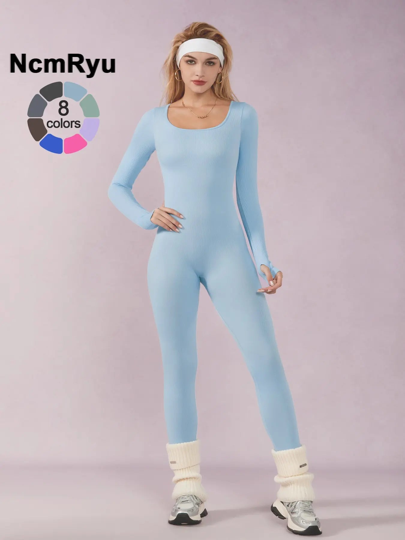 Mono deportivo de mujer de manga larga y acampanada, en tejido ribbed sólido con control de abdomen, de la marca THE LJM.