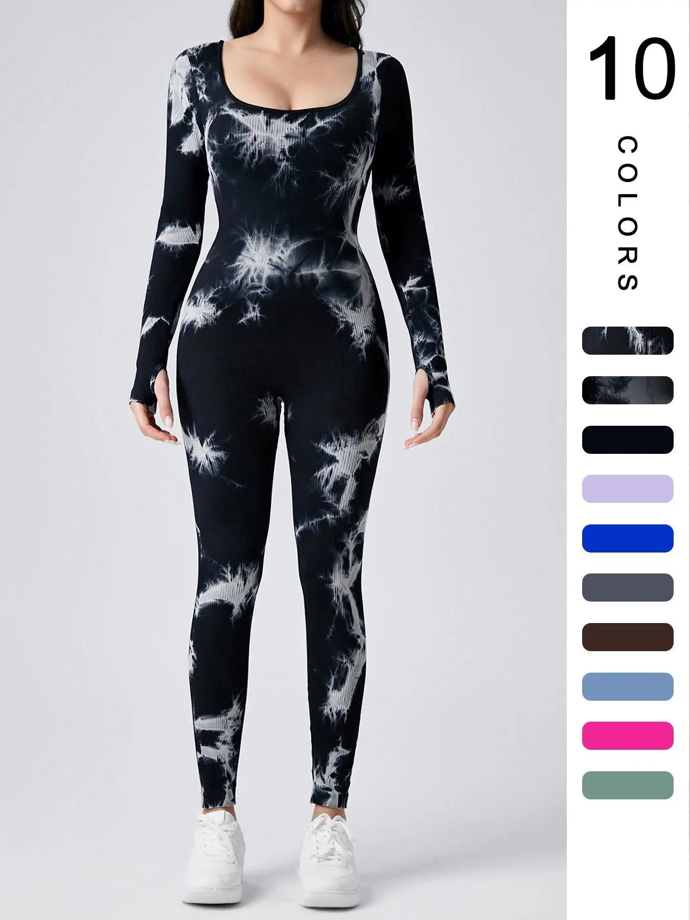 Jumpsuit deportivo de mujer de manga larga y ribeteado sólido con control de abdomen, marca THE LJM, en color neutro.