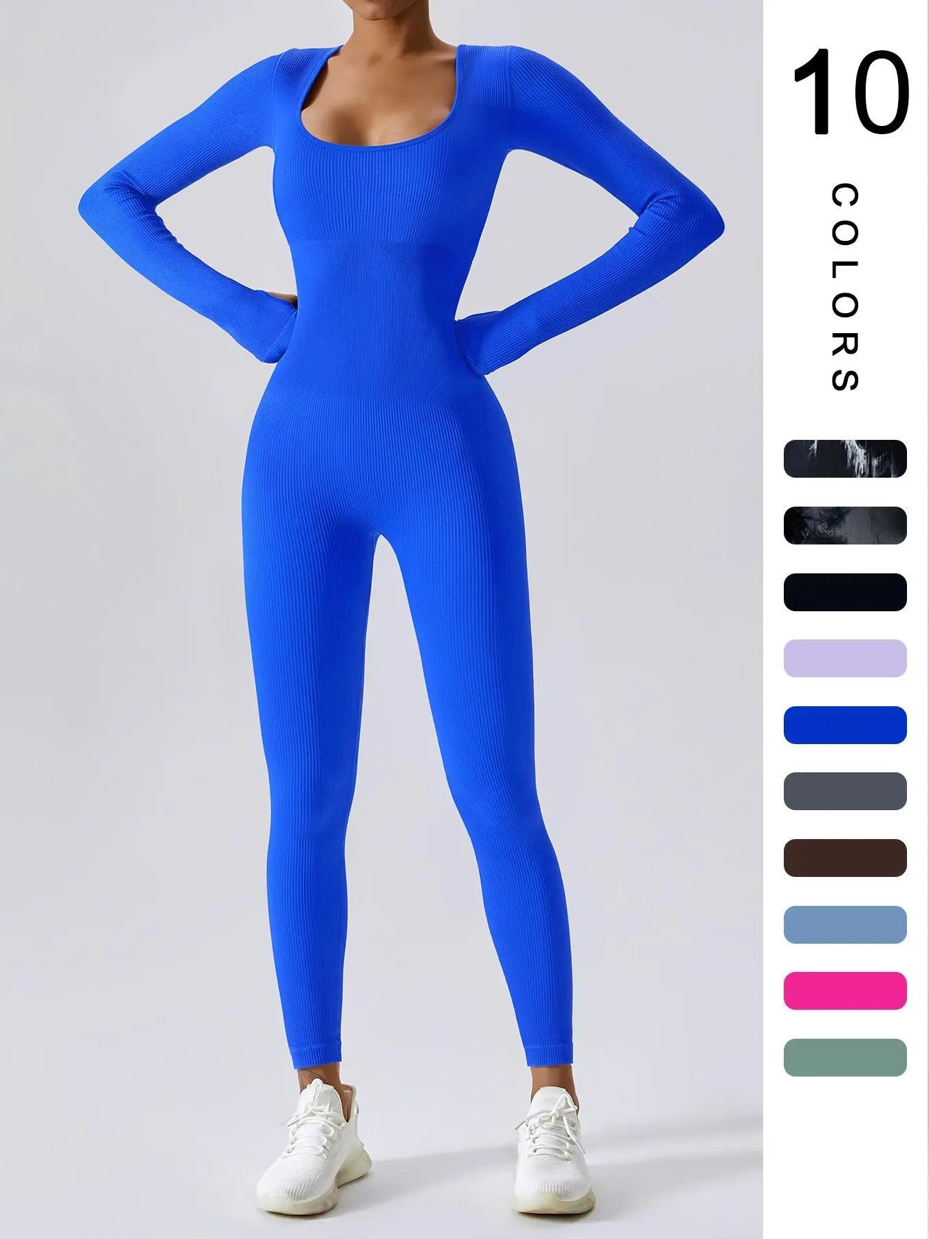 Mono deportivo de manga larga y cintura control mujer de THE LJM, con diseño acinturado y tejido de canalé sólido.