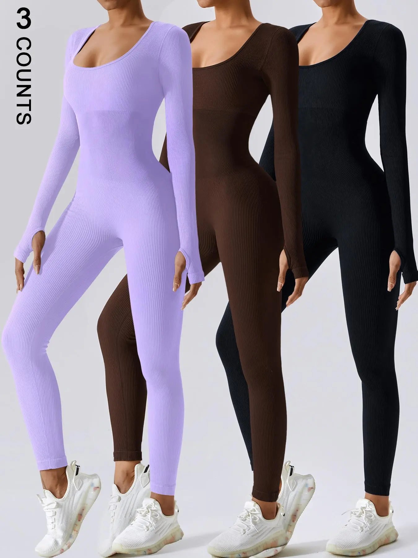 Mono deportivo de mujer de manga larga y ribete liso de la marca THE LJM, con control de abdomen visible en la imagen.